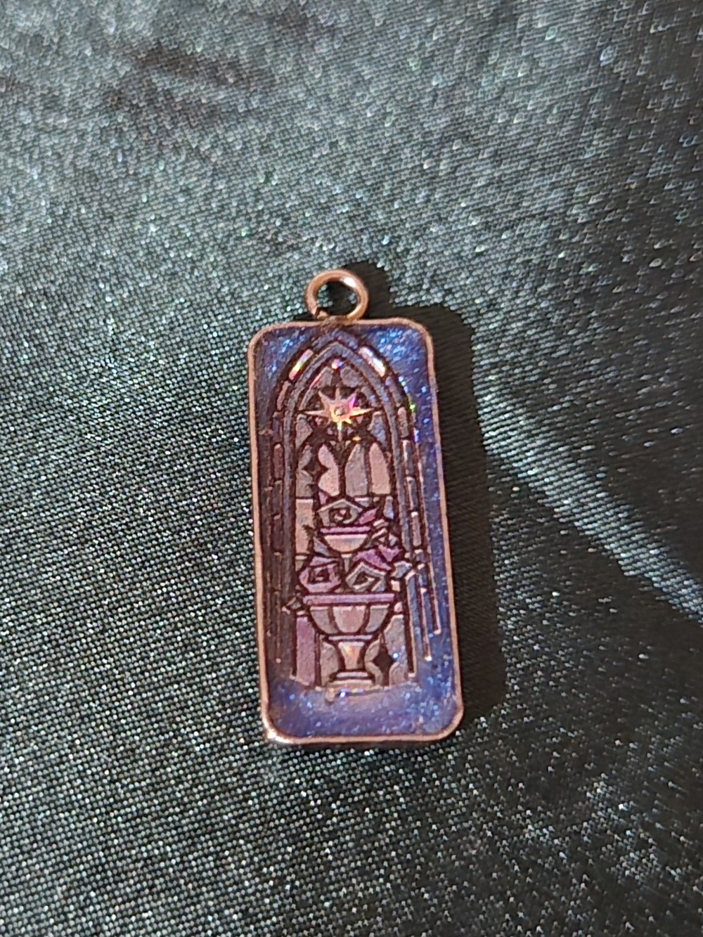 Hand Crafted Blue Iridescent Stained Glass-Style Pendant - Picture 3 of 3